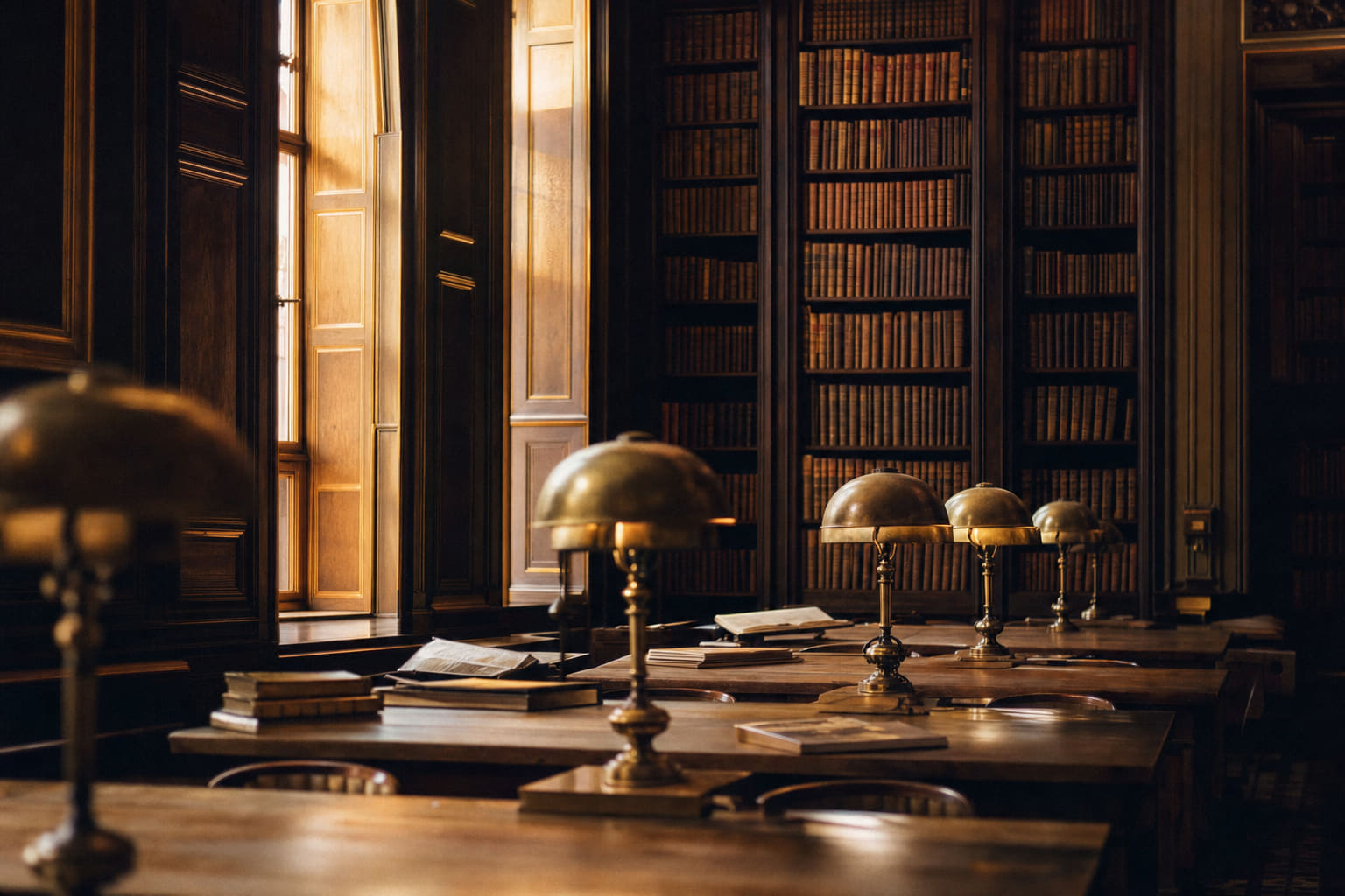 Une grande salle de lecture de bibliothèque.
