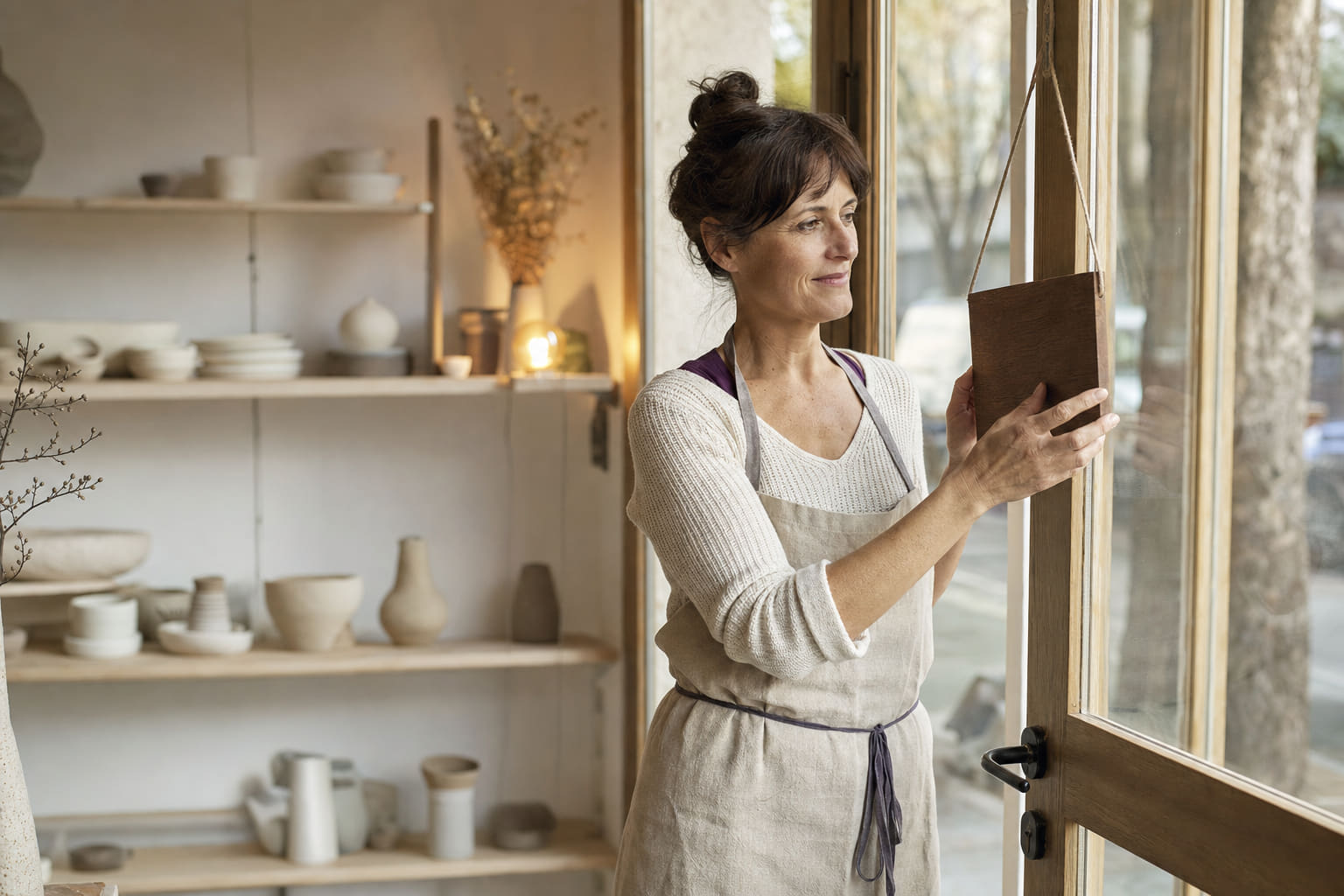 Une femme ouvre son propre atelier de céramique.
